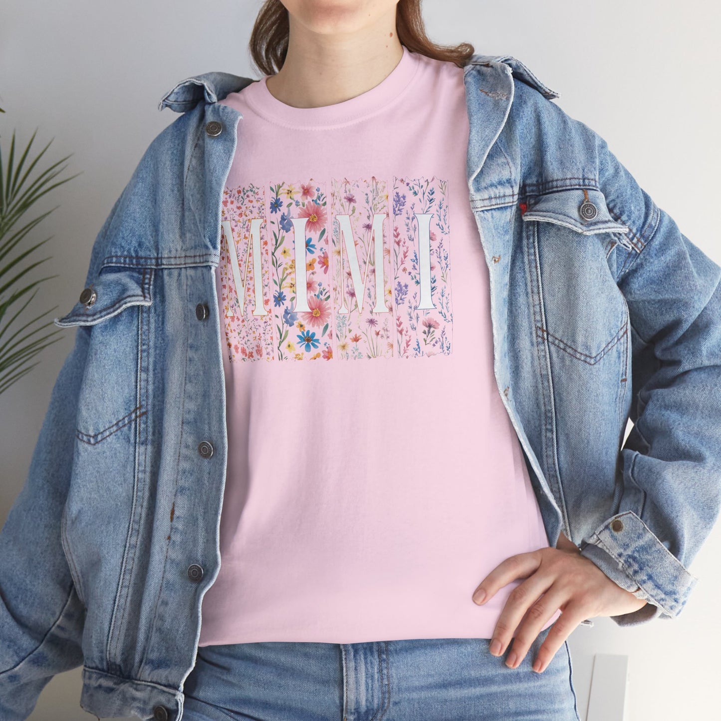 Floral Watercolor "Mimi" Striped Tee — Colorful Botanical Graphic T-Shirt