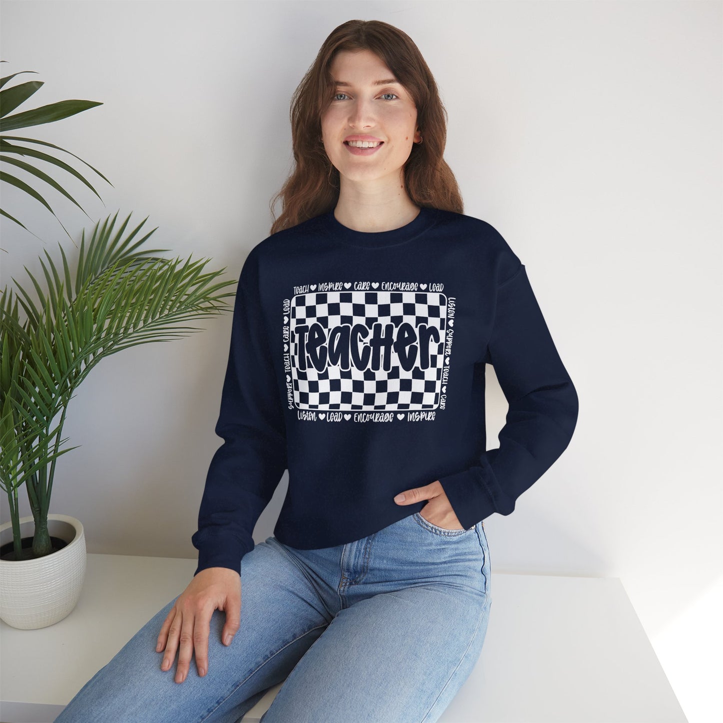 Teacher Checkered Crewneck Sweatshirt