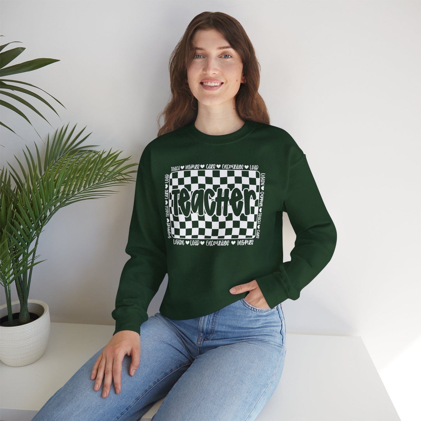 Teacher Checkered Crewneck Sweatshirt