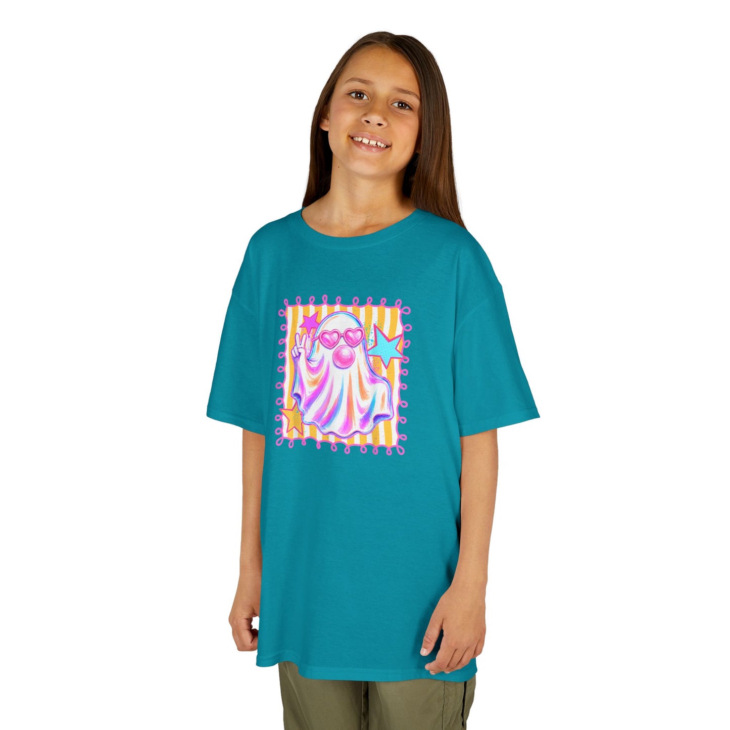 Kids Ghost Stamp Tee — Cute Pastel Halloween Graphic Shirt