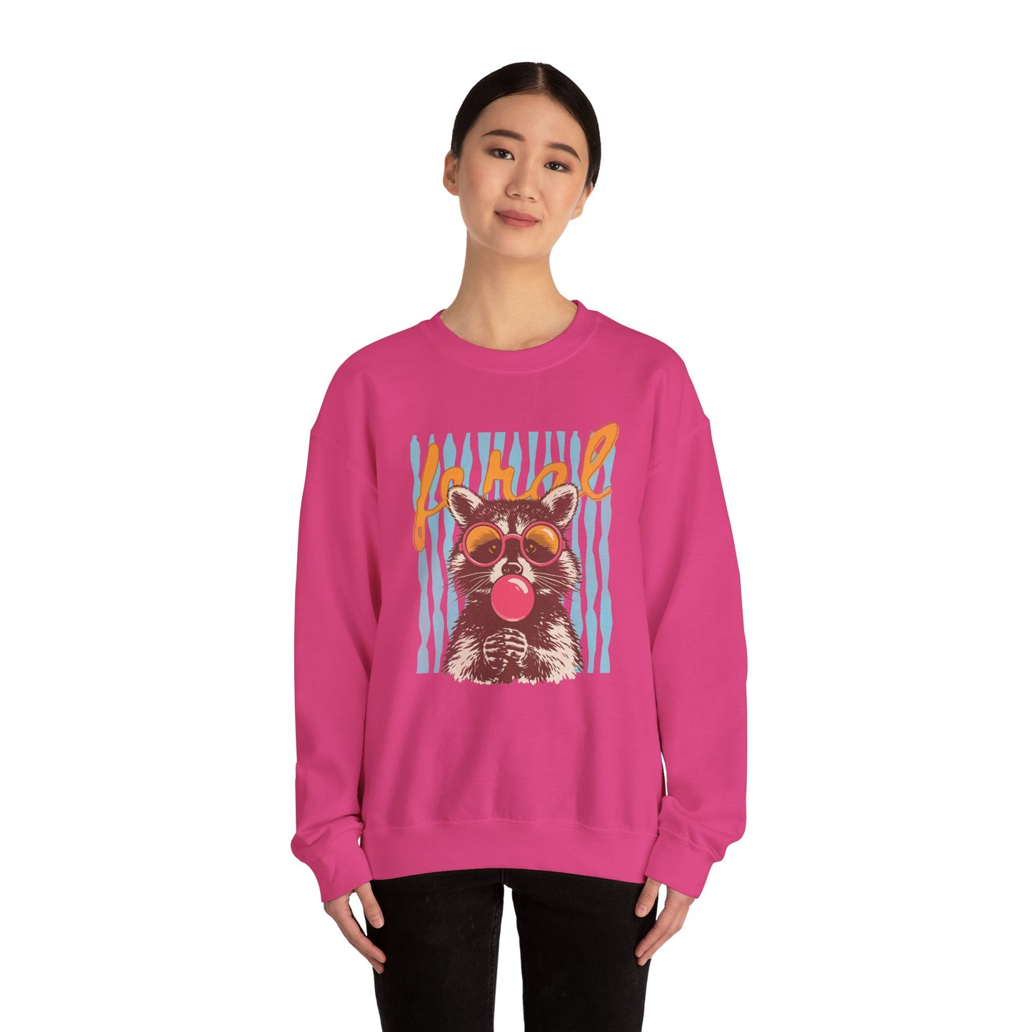 Crewneck Sweatshirt — Retro Raccoon Bubblegum Design