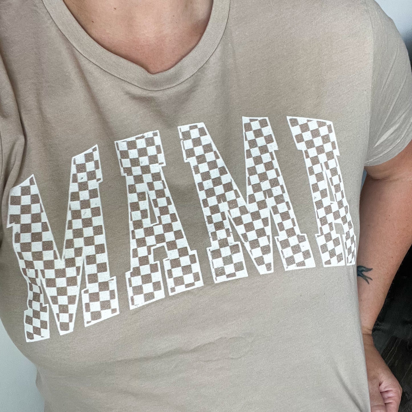 Beige Checkered Mama Tee