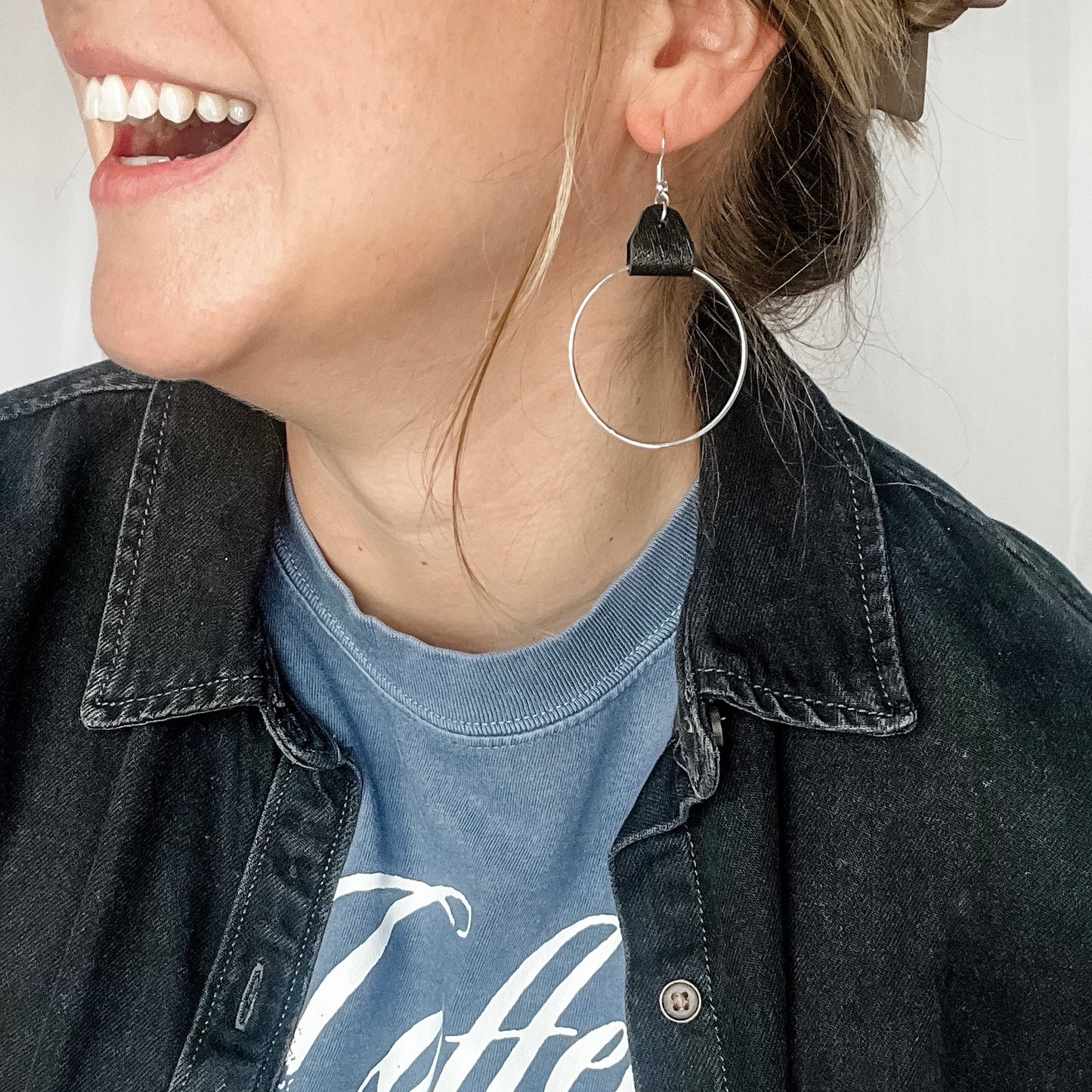 Black Leather Hoops