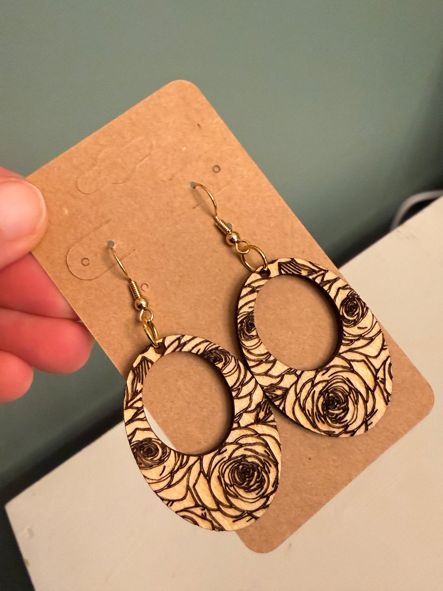 Wooden Engraved Floral Dangles