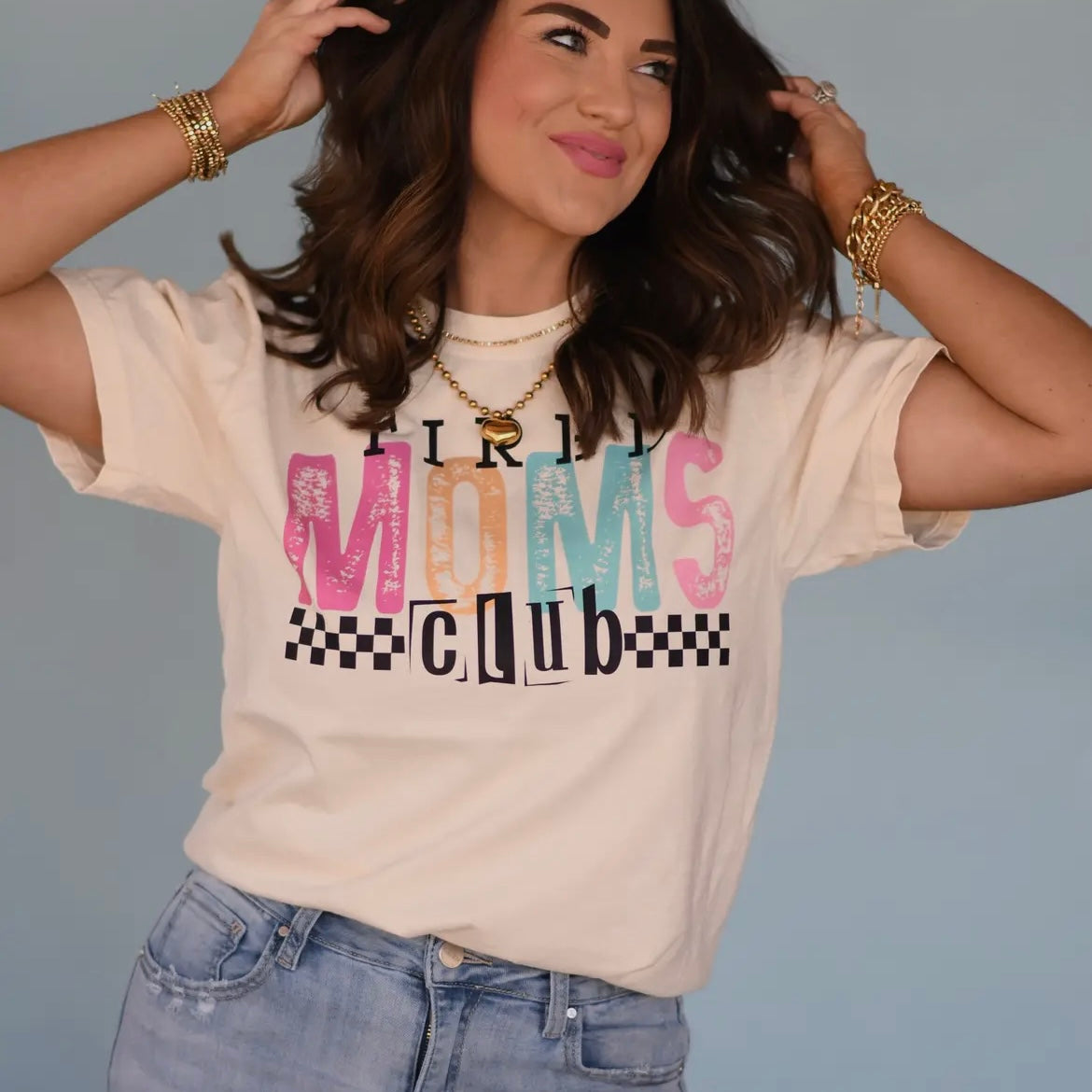 Tired Moms Club Checkered T-shirt