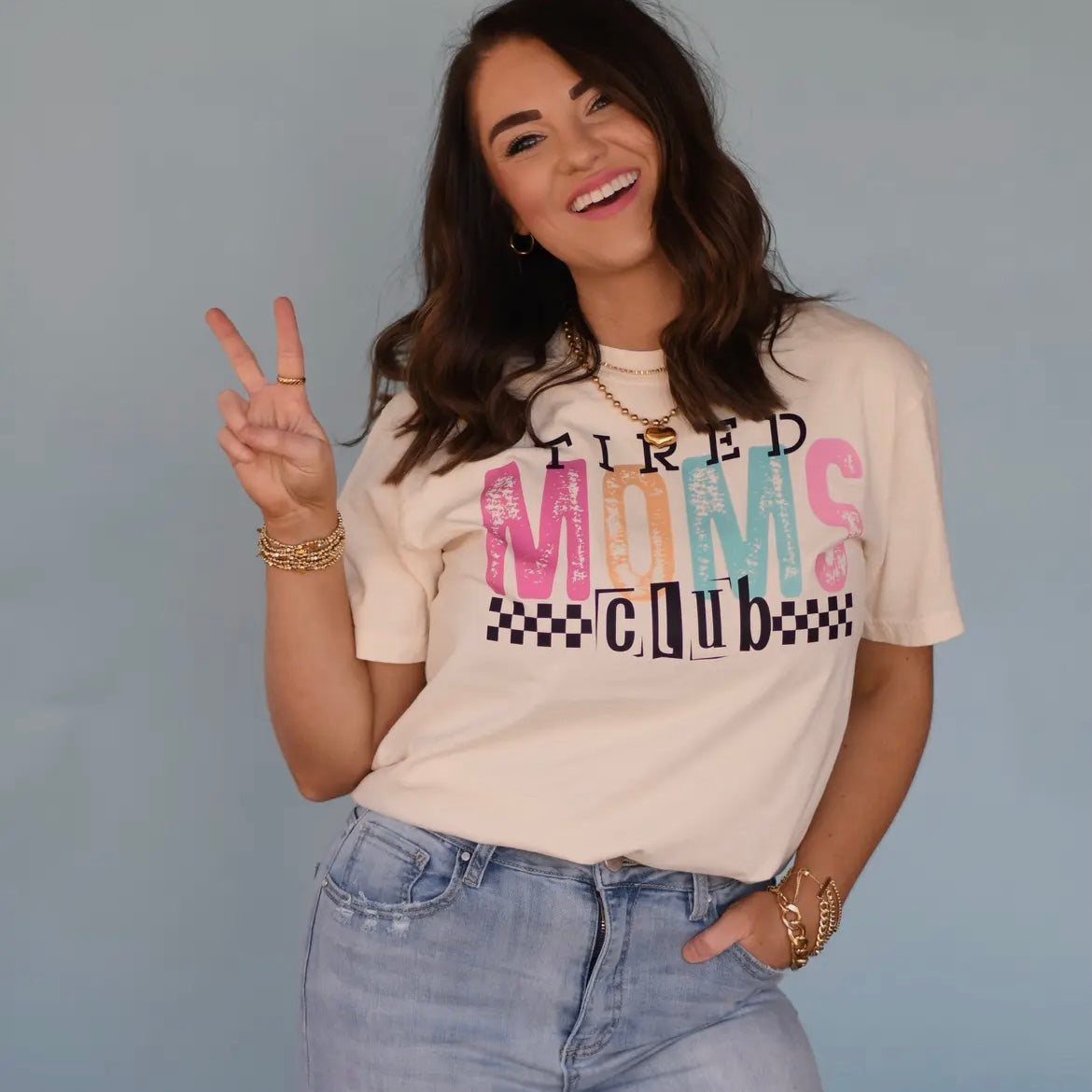 Tired Moms Club Checkered T-shirt
