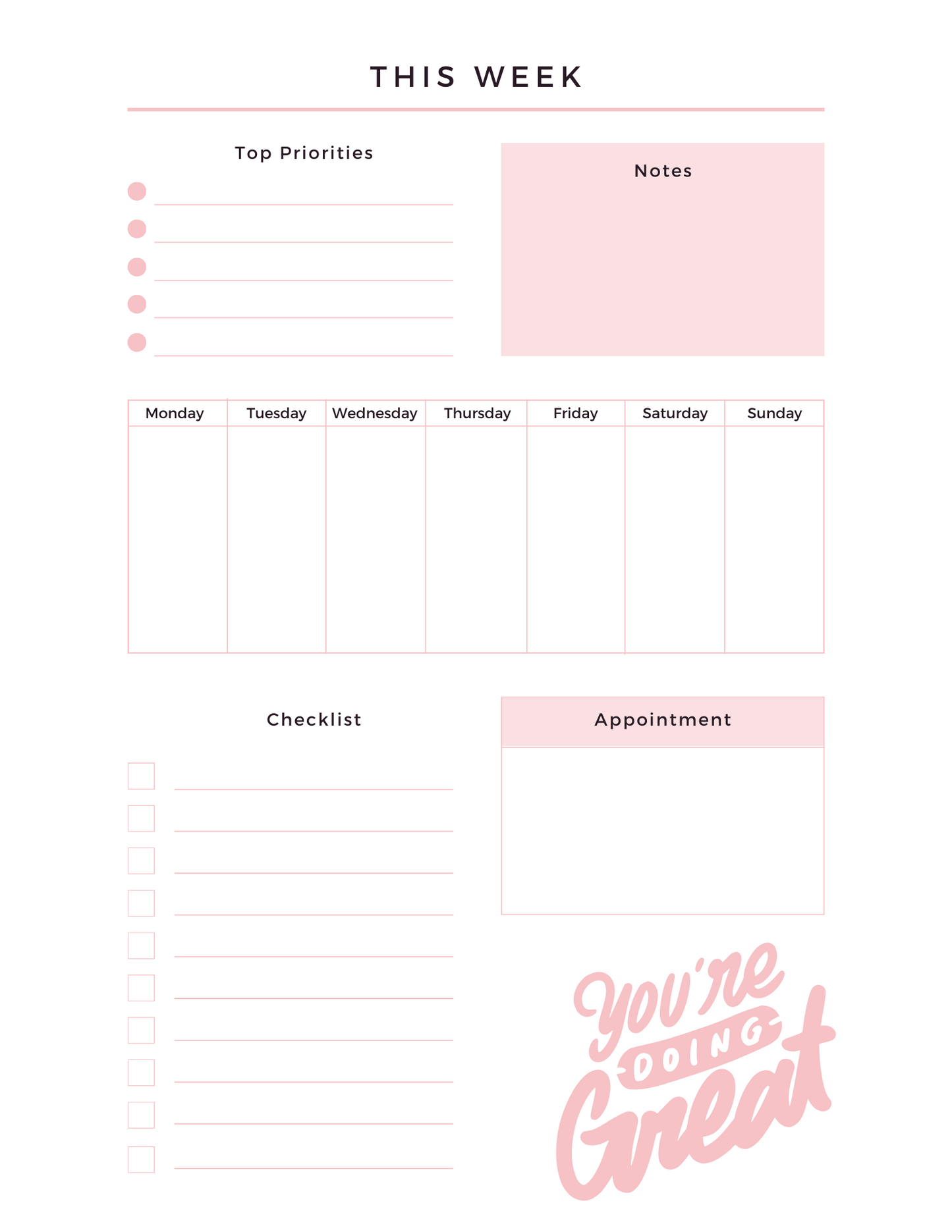 Instant Download- Weekly Planner