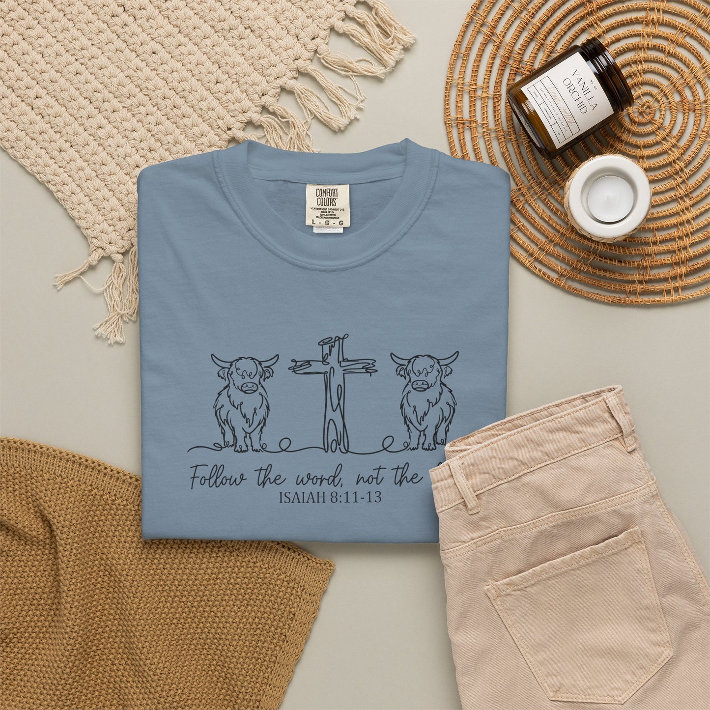 Christian Cross & Cow T-Shirt — "Follow the Word, Not the Herd" Graphic Tee