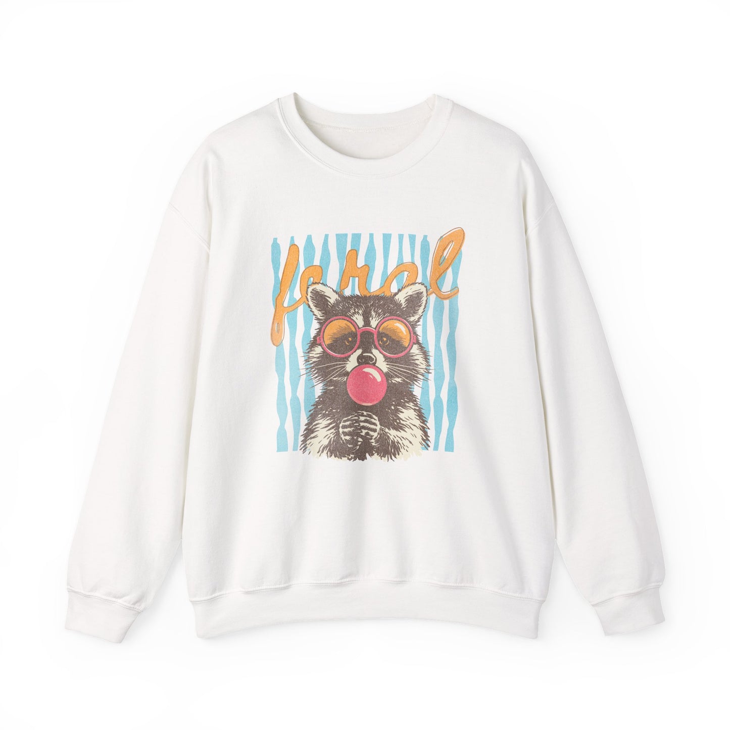 Crewneck Sweatshirt — Retro Raccoon Bubblegum Design