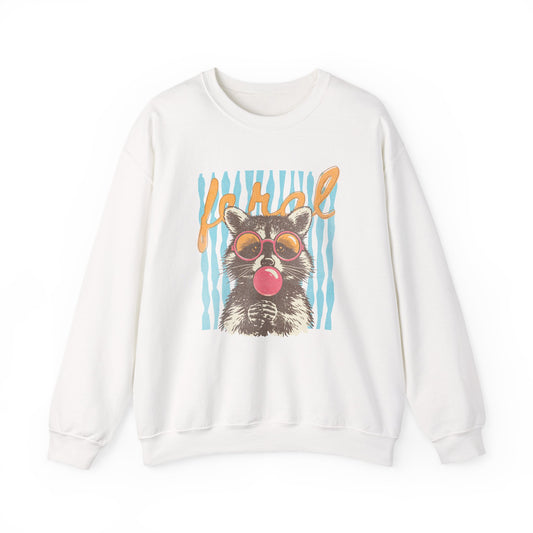 Crewneck Sweatshirt — Retro Raccoon Bubblegum Design