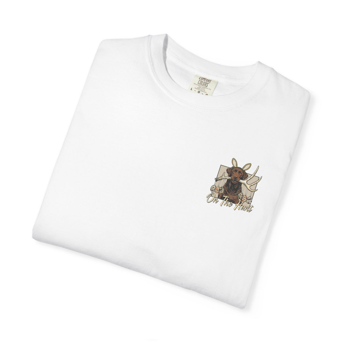 Landon's Easter Brown Lab Hunting Dog Graphic T-Shirt — "On The Hunt" Retro Antler Design