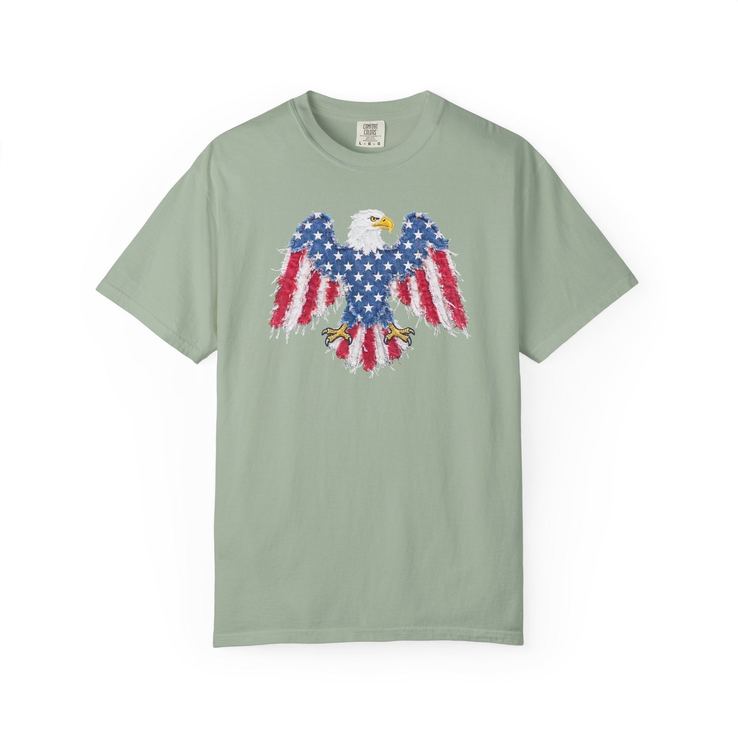 Patriotic Eagle Print T-Shirt — Distressed American Flag Graphic