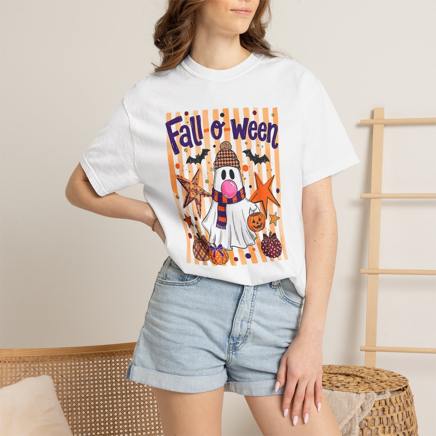 Fall o' Ween Ghost T-Shirt — Cute Halloween Pumpkin & Stars Tee