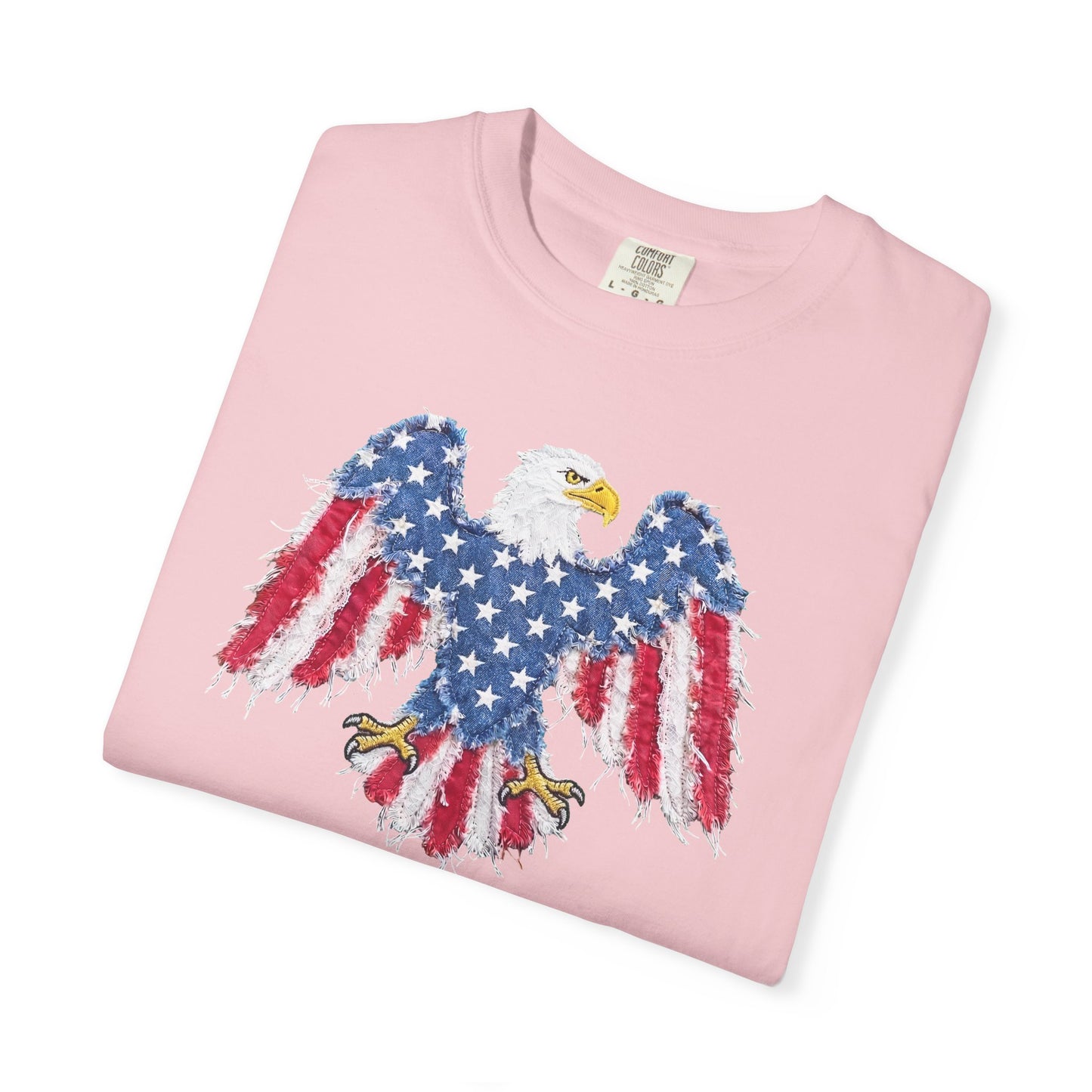 Patriotic Eagle Print T-Shirt — Distressed American Flag Graphic