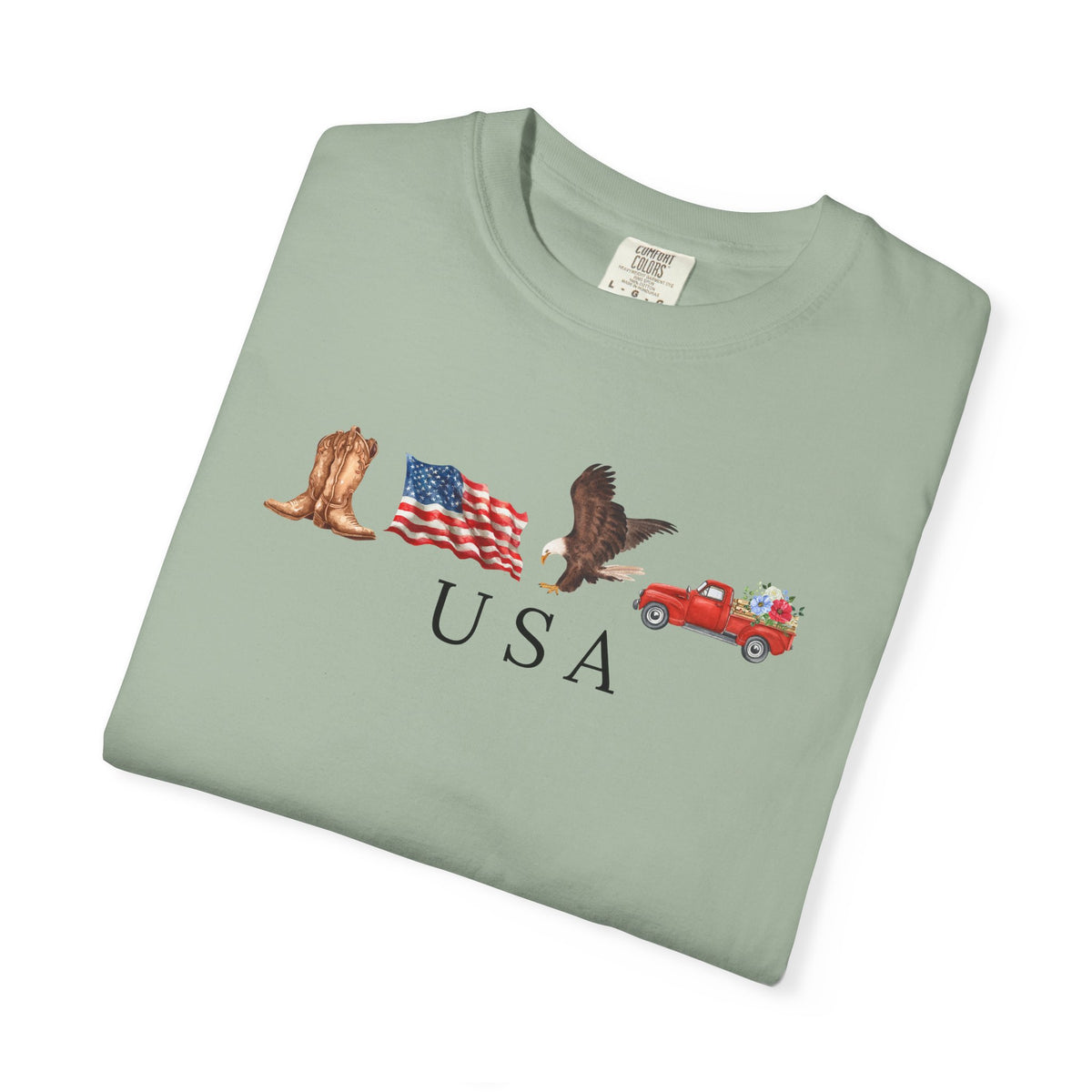 USA Americana Graphic T-Shirt — Boots, Flag, Eagle & Truck Design