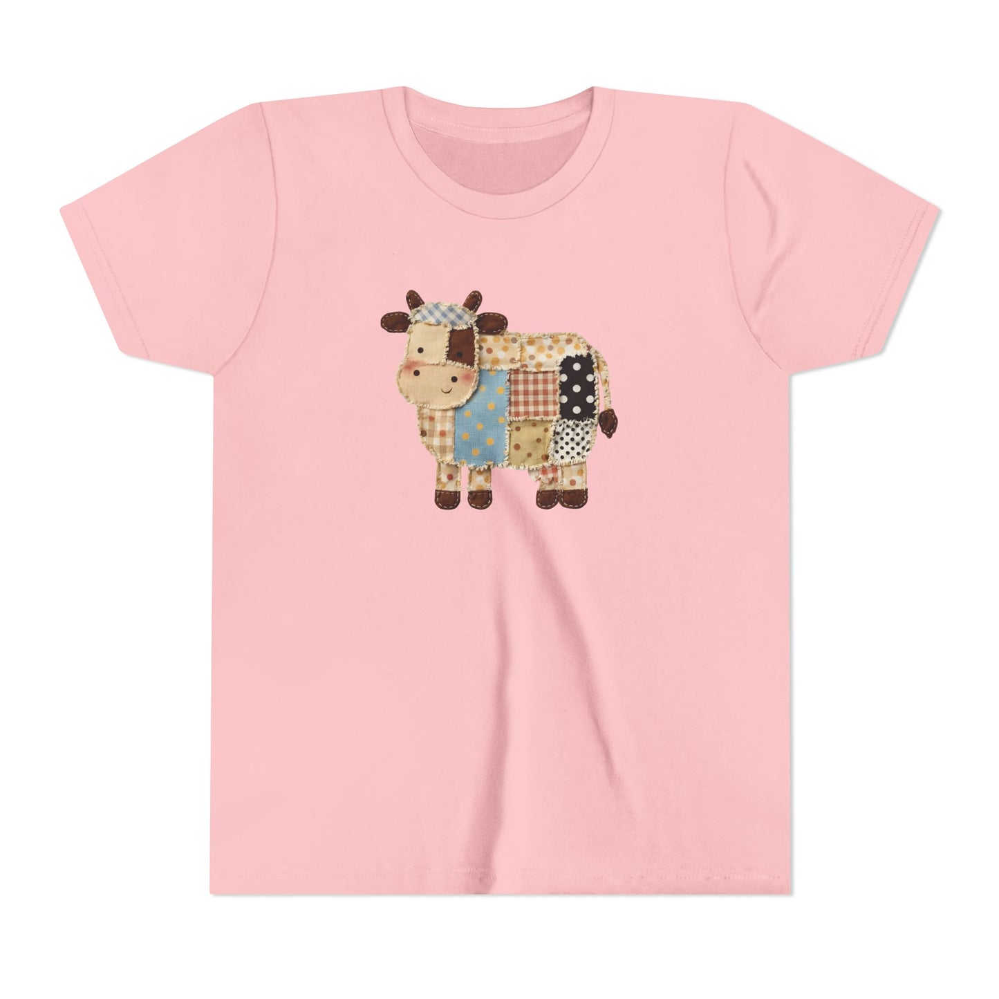 Kids Cow Patchwork Print T-Shirt – Cute Patchwork Calf Graphic Youth Tee