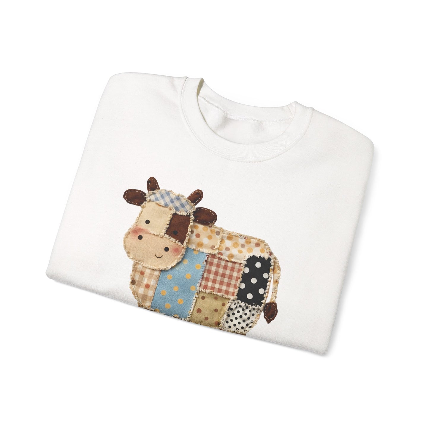 Patchwork Cow Print Sweatshirt — Cute Farm Animal Crewneck
