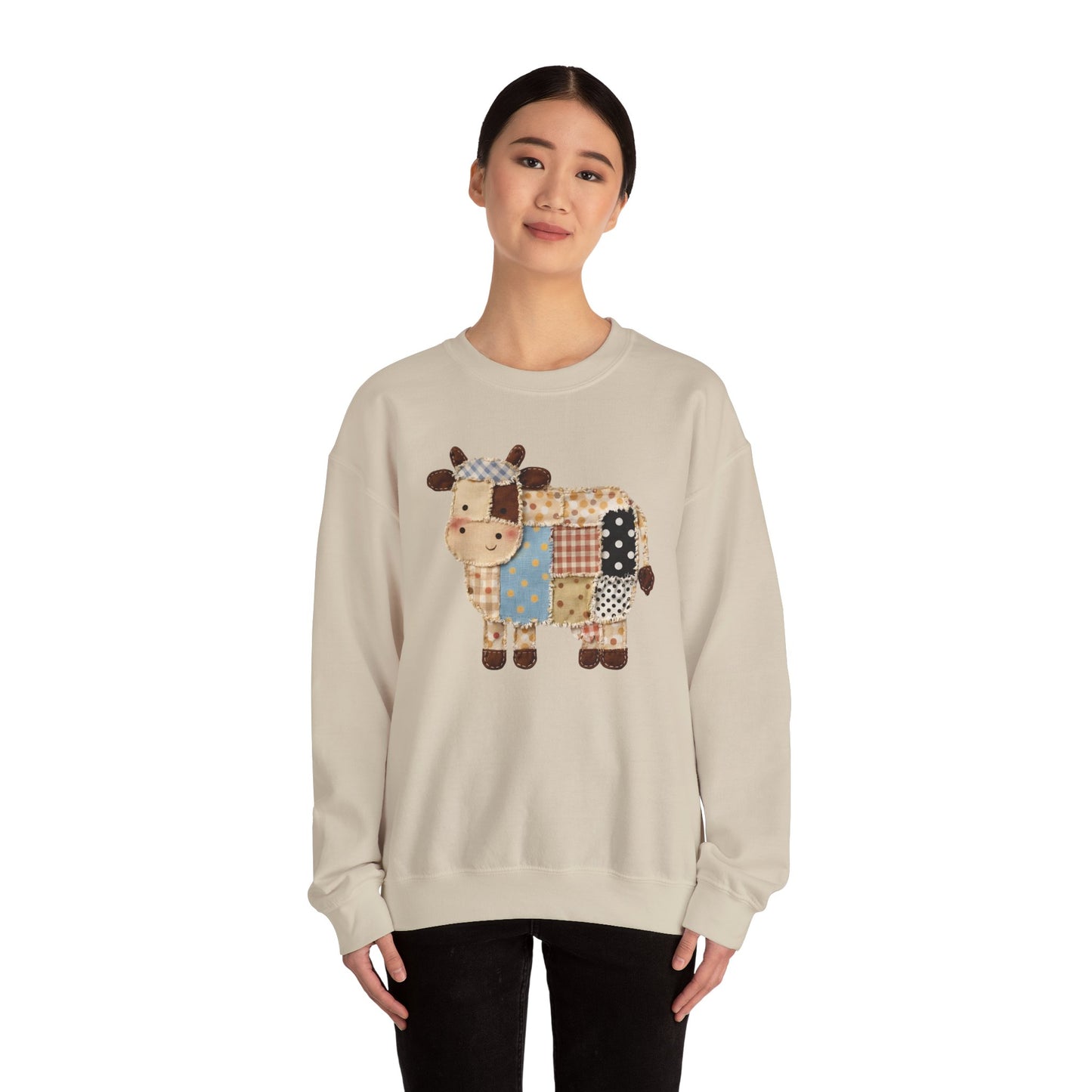 Patchwork Cow Print Sweatshirt — Cute Farm Animal Crewneck