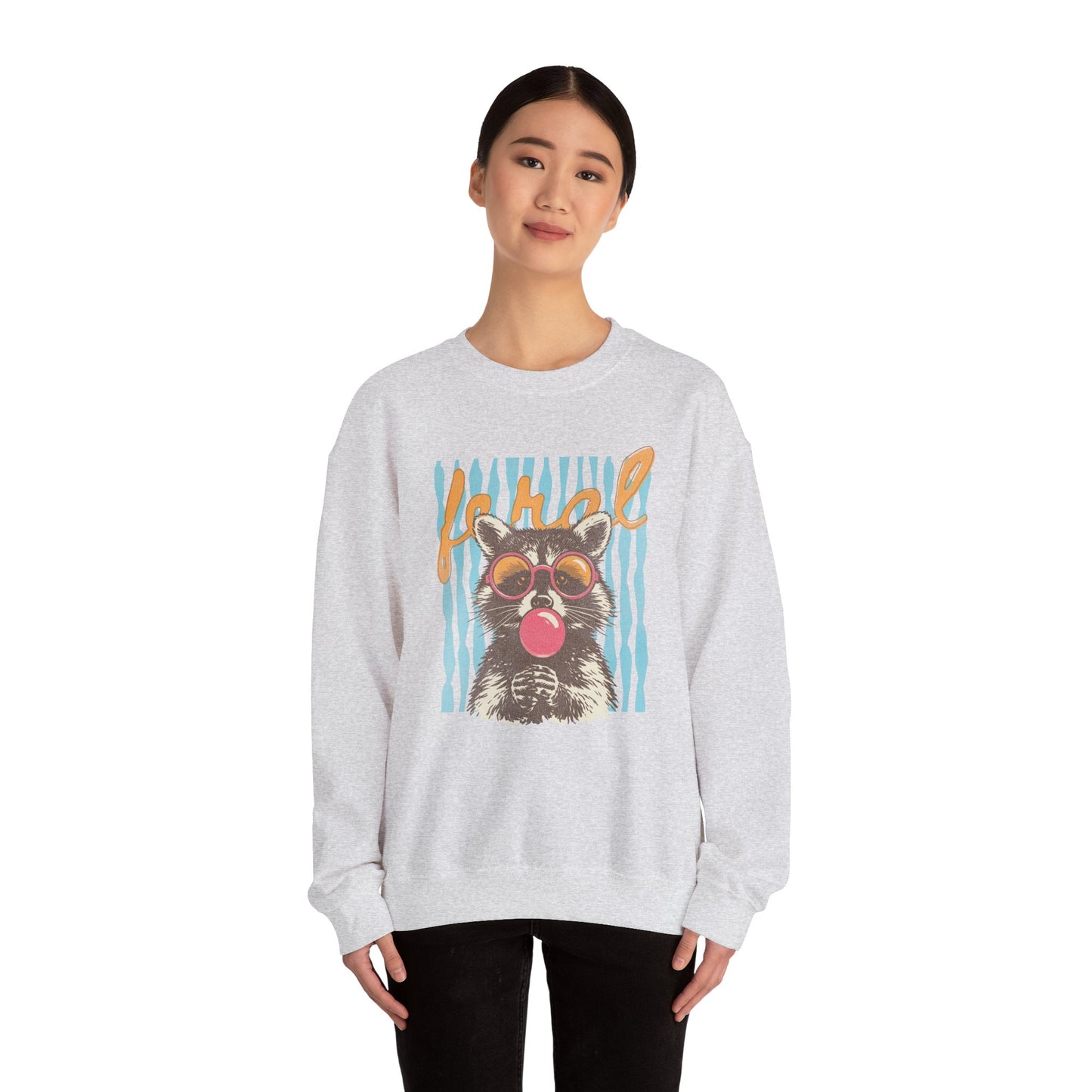 Crewneck Sweatshirt — Retro Raccoon Bubblegum Design