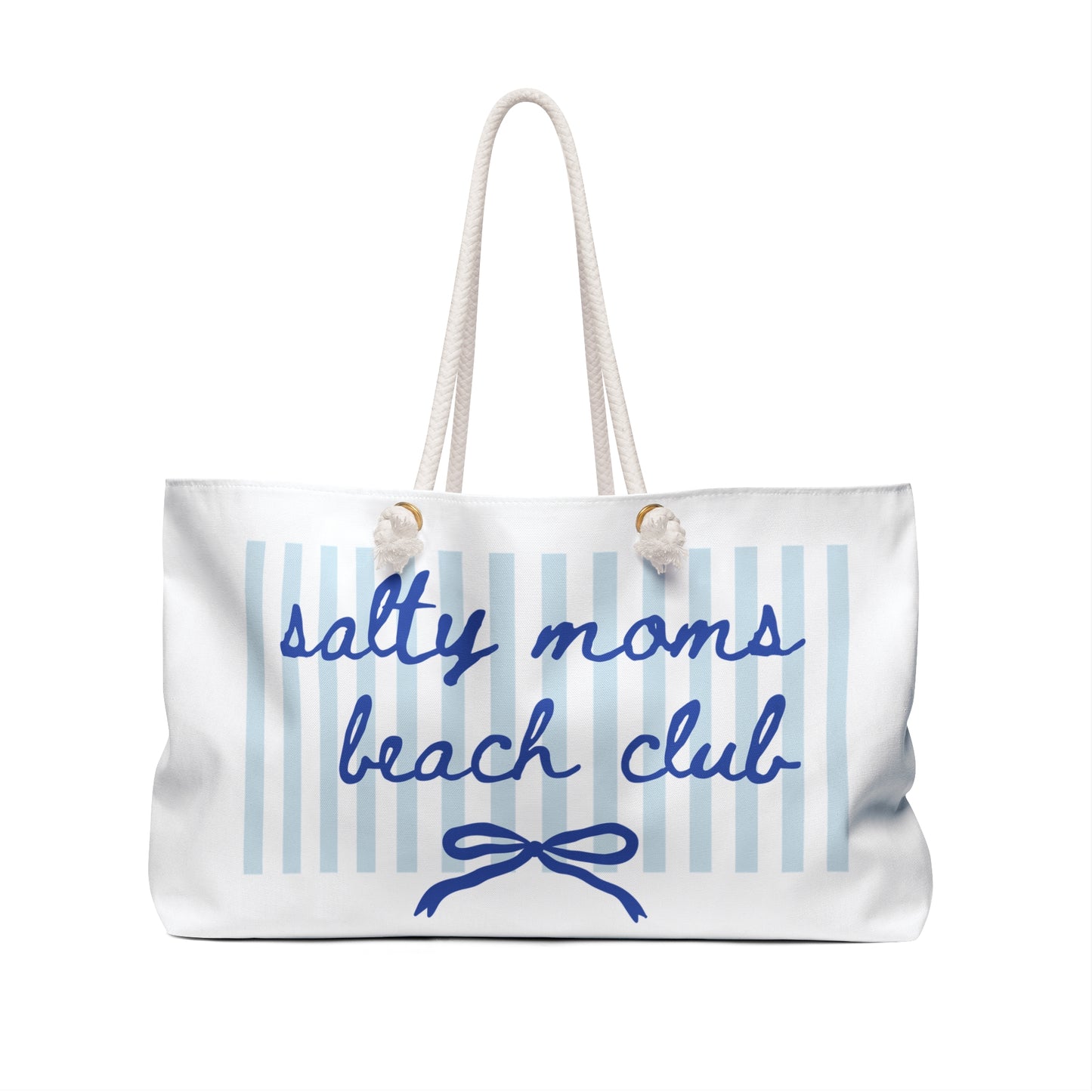 Weekender Bag — "Salty Moms Beach Club" Striped Beach Tote