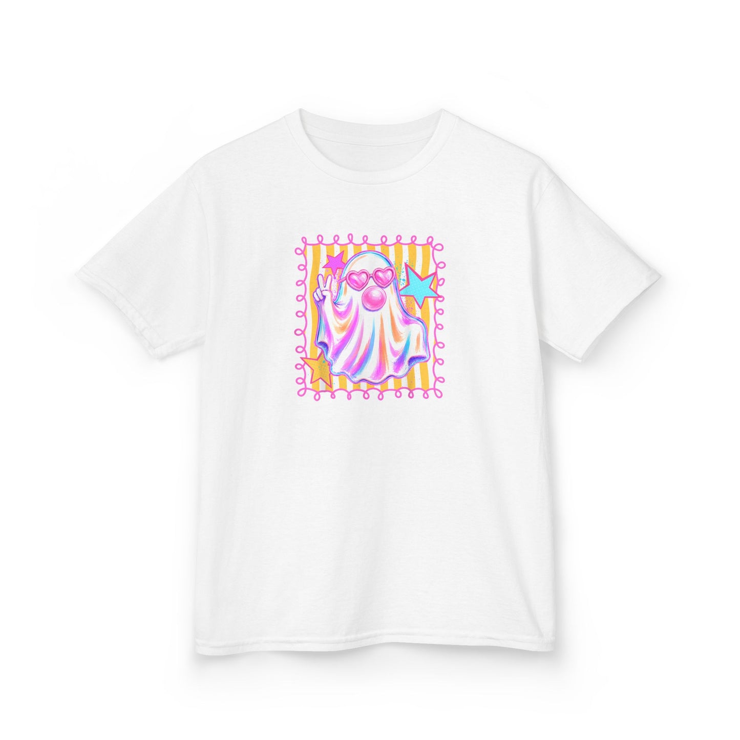 Kids Ghost Stamp Tee — Cute Pastel Halloween Graphic Shirt