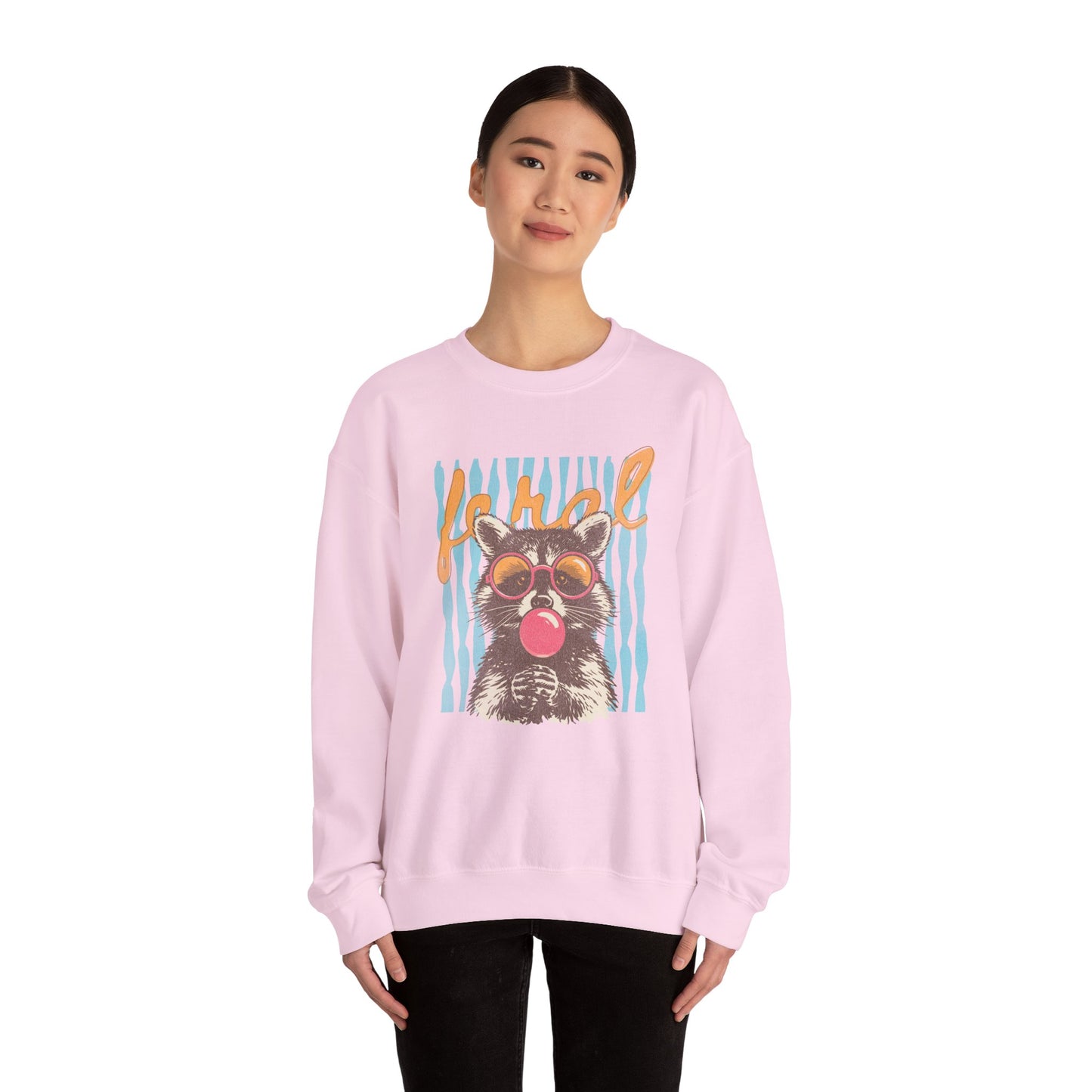 Crewneck Sweatshirt — Retro Raccoon Bubblegum Design