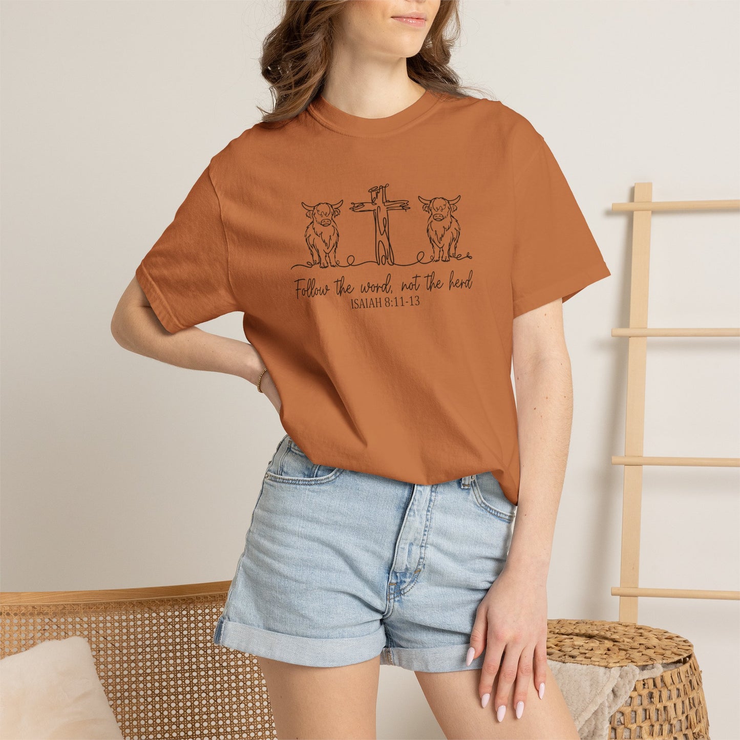 Christian Cross & Cow T-Shirt — "Follow the Word, Not the Herd" Graphic Tee