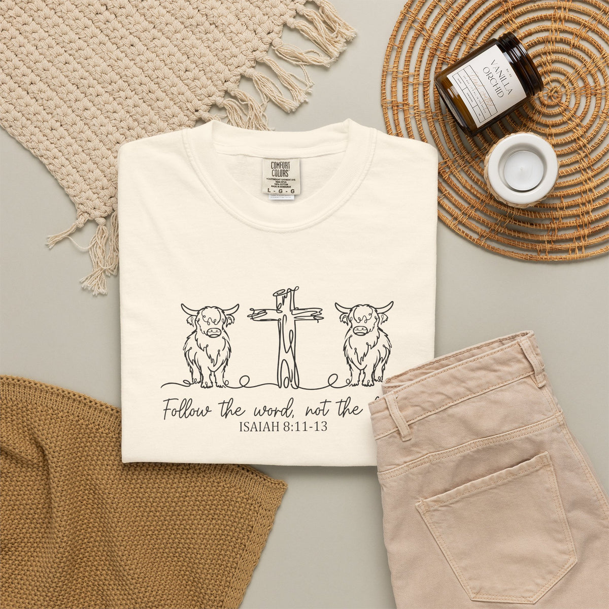 Christian Cross & Cow T-Shirt — "Follow the Word, Not the Herd" Graphic Tee