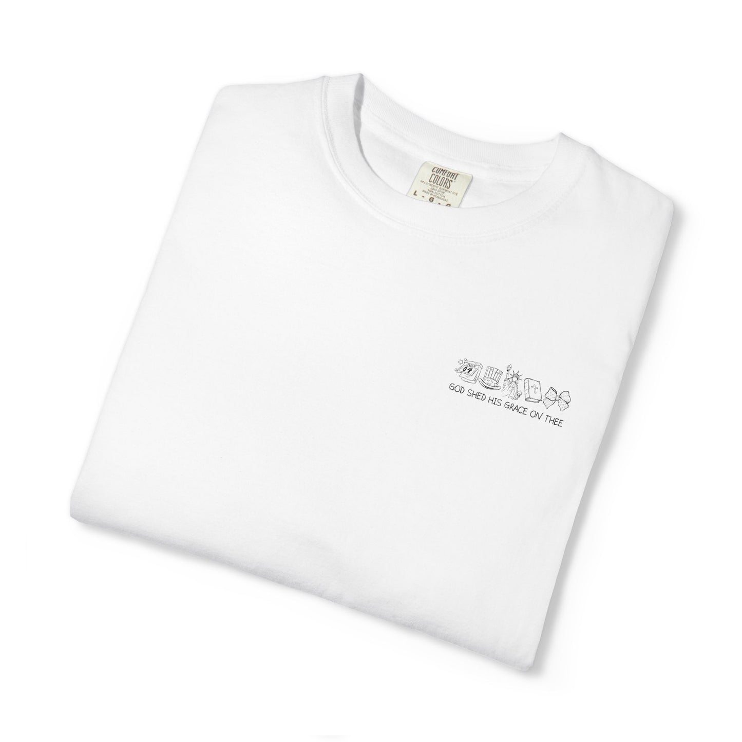 "God Shed His Grace on Thee" Chest Embroidered Script Minimalist T‑Shirt — Subtle Pocket Text Design