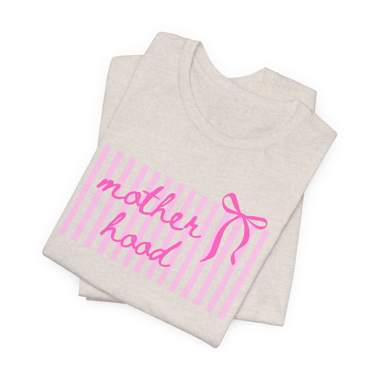 Motherhood Tee - Pink Stripes & Bow Mom Shirt