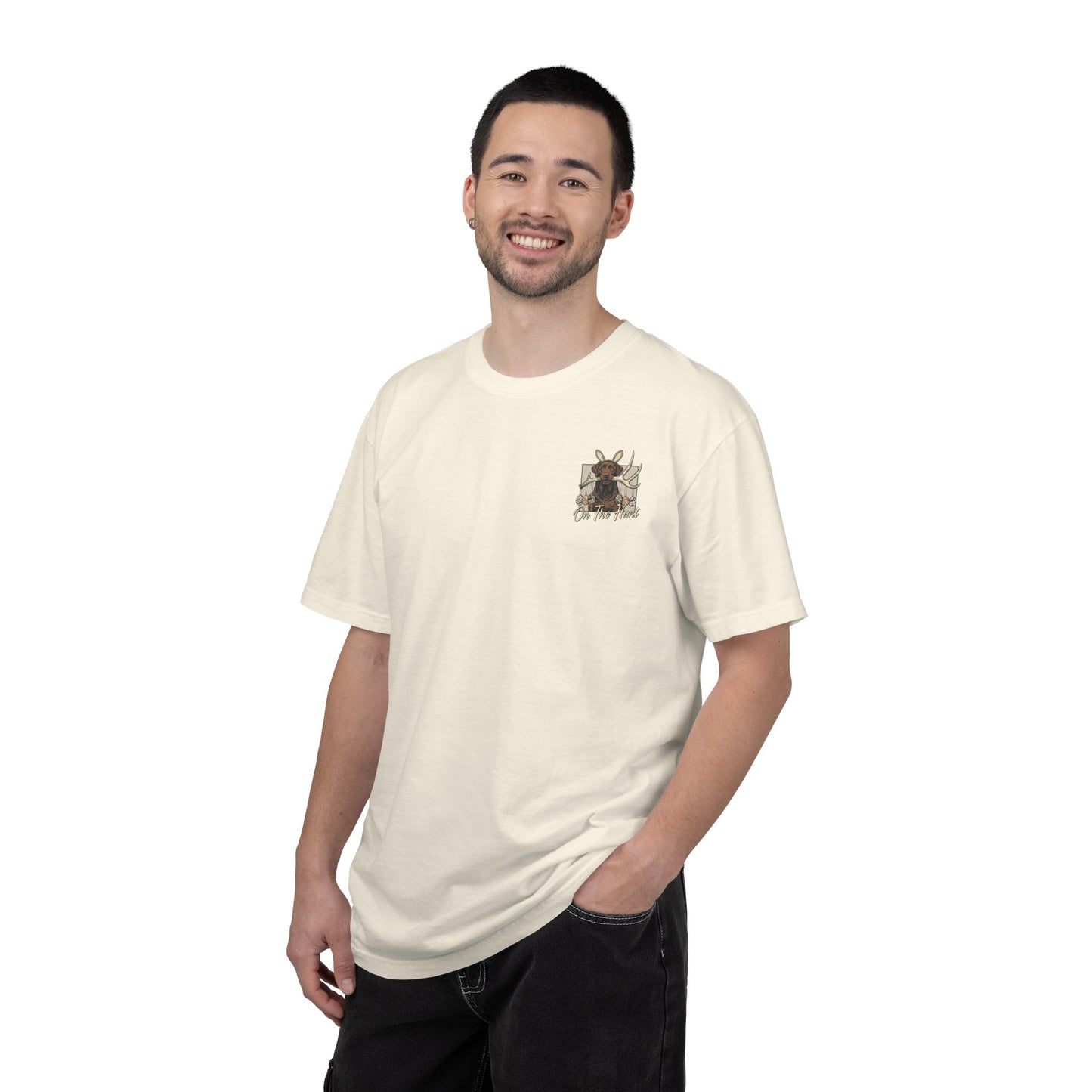 Landon's Easter Brown Lab Hunting Dog Graphic T-Shirt — "On The Hunt" Retro Antler Design