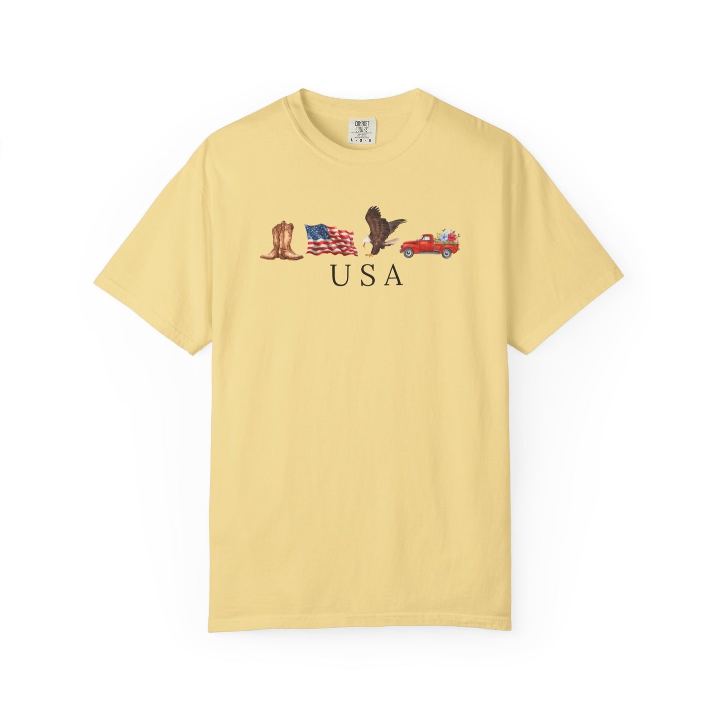 USA Americana Graphic T-Shirt — Boots, Flag, Eagle & Truck Design