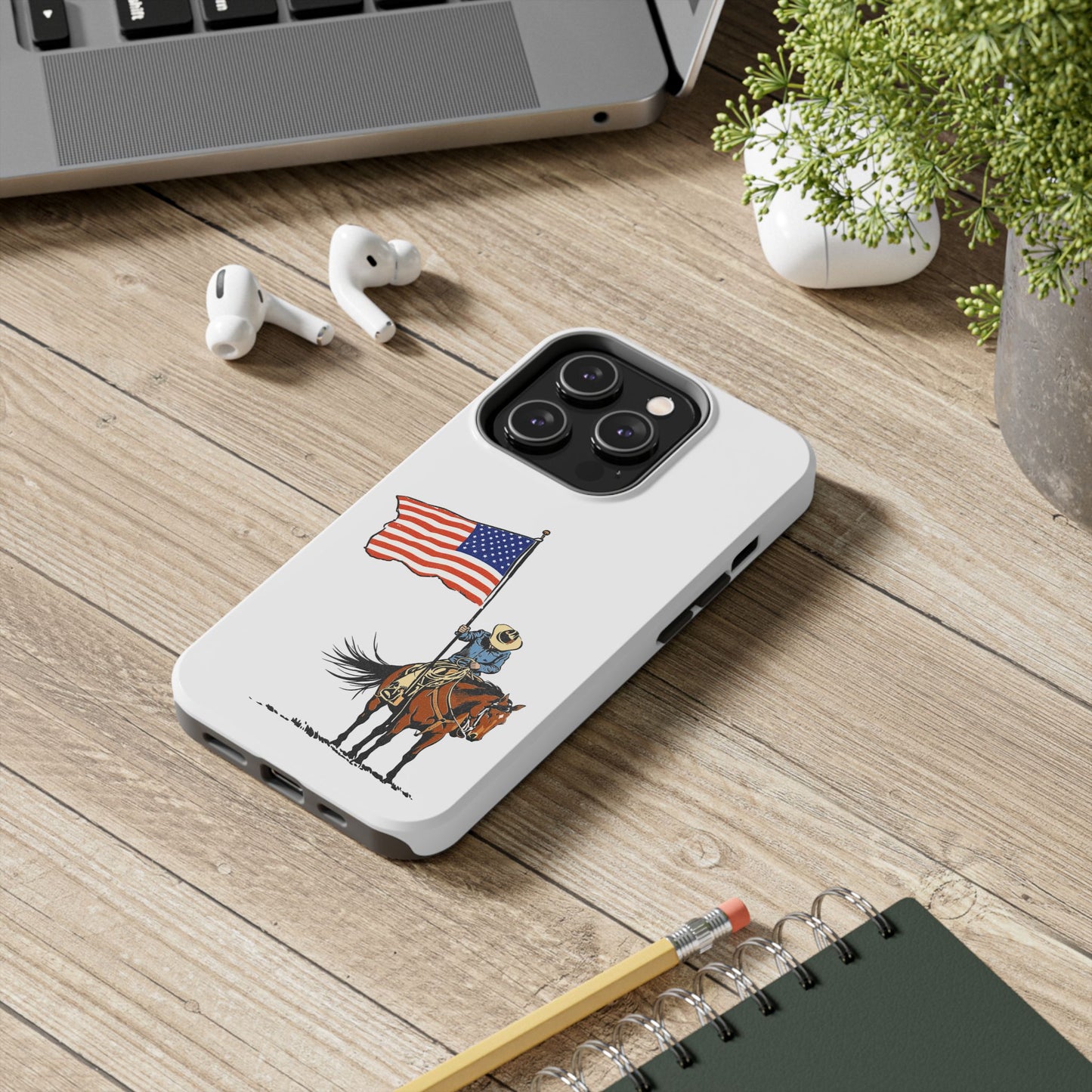 Rugged Western Phone Case — Cowboy Holding American Flag