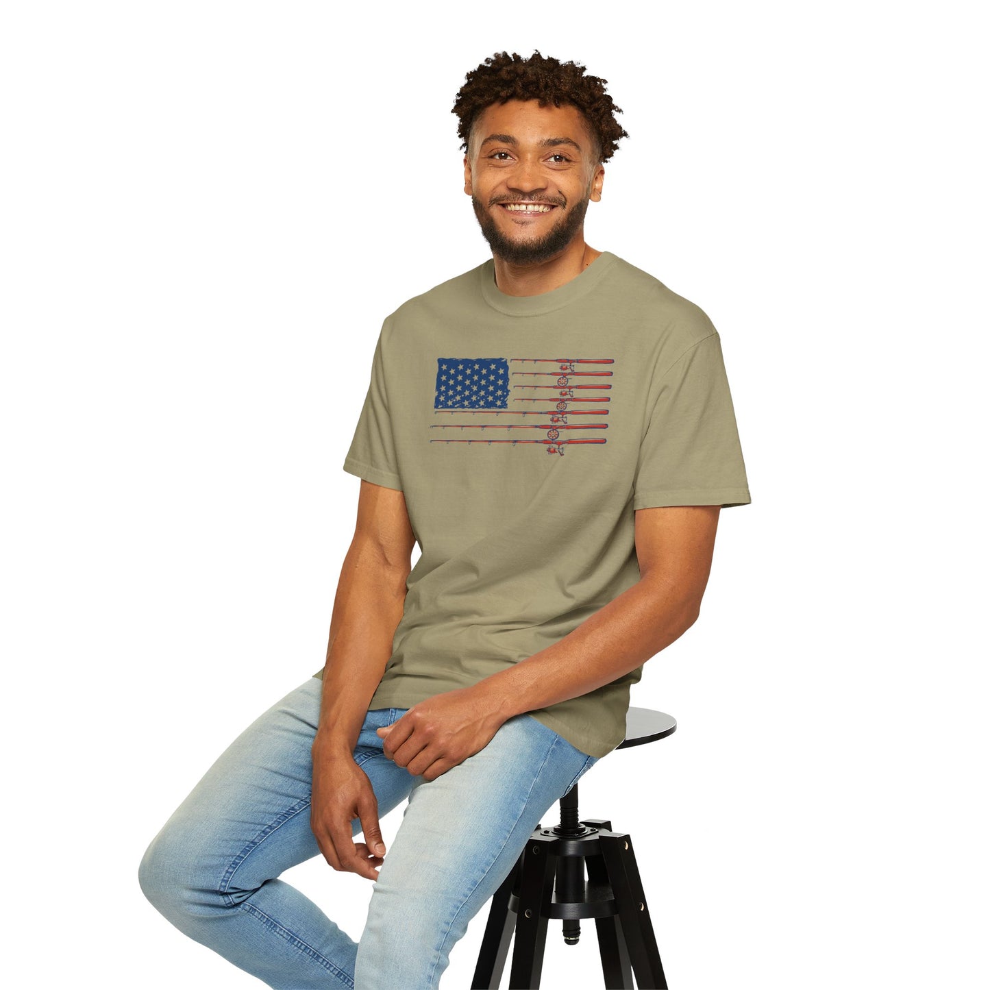 American Fishing Flag T-Shirt — Patriotic Bass Rods Graphic Tee