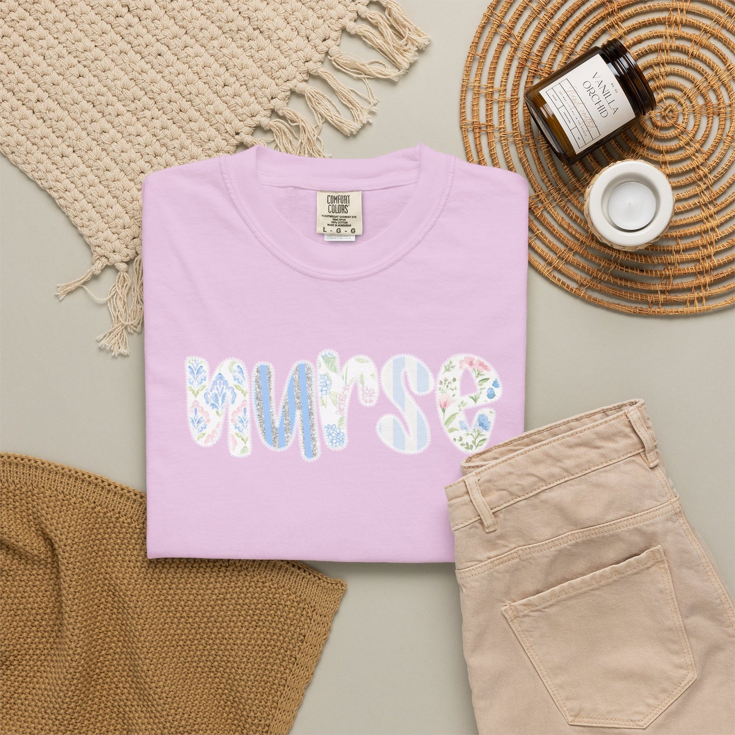 Nurse Floral Script T‑Shirt — Healthcare Appreciation