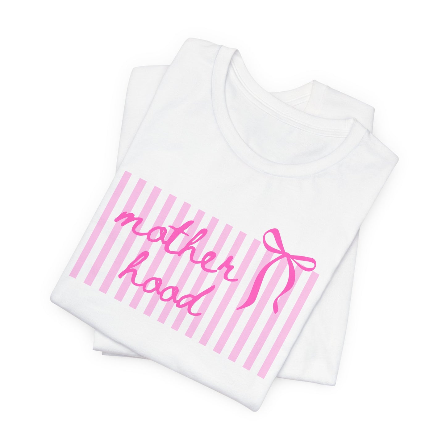 Motherhood Tee - Pink Stripes & Bow Mom Shirt