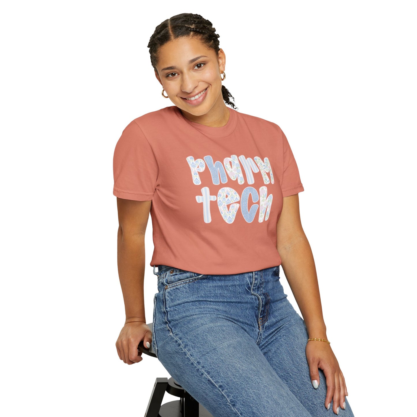 Pharm Tech T-Shirt — Floral Pastel Typography Tee