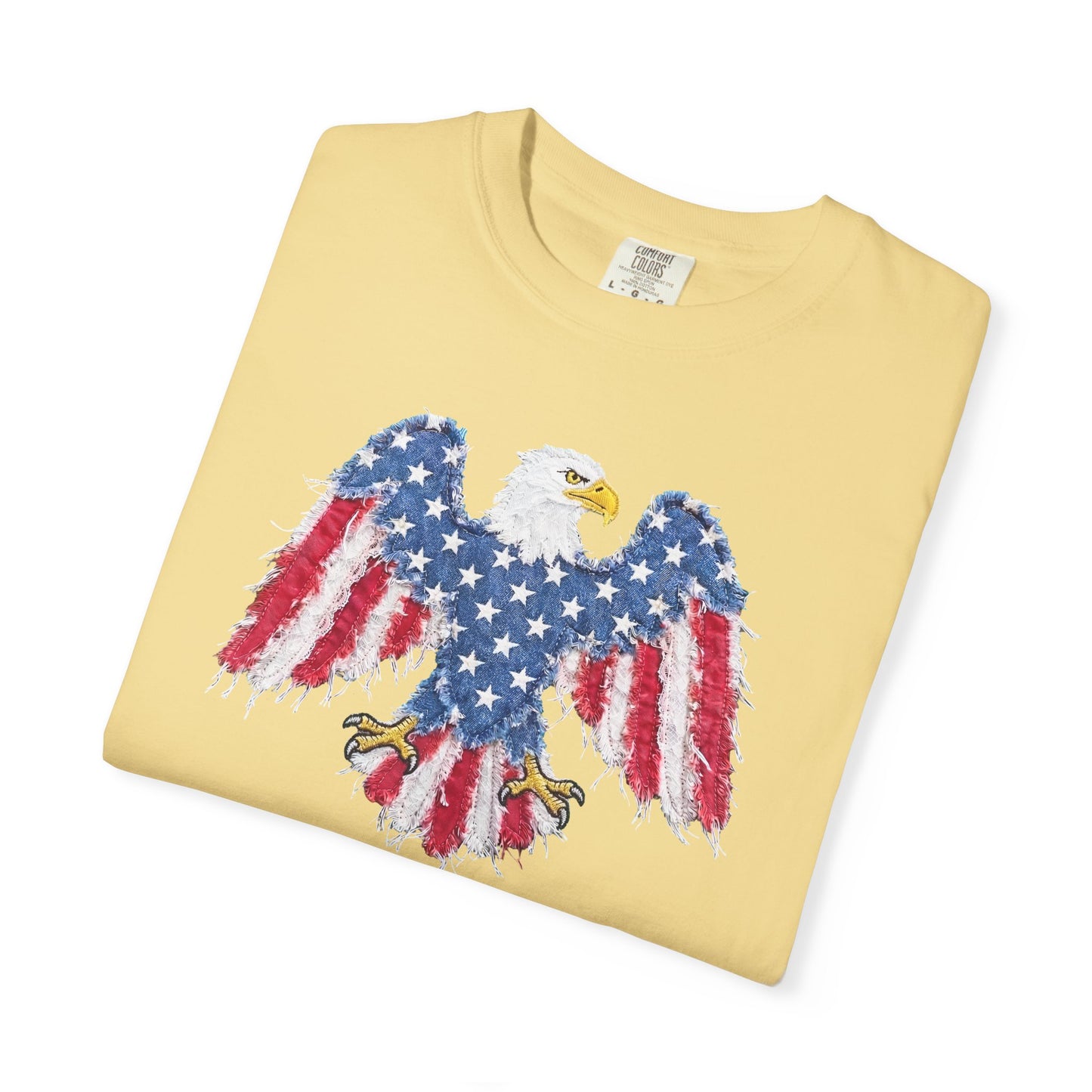 Patriotic Eagle Print T-Shirt — Distressed American Flag Graphic