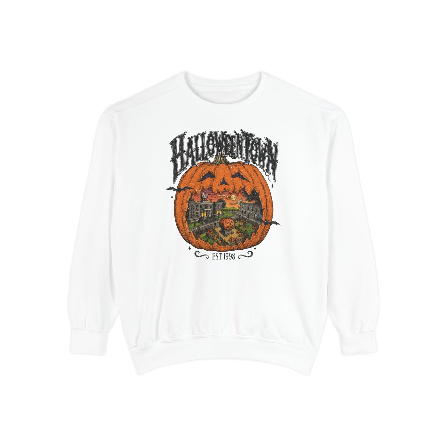 Halloweentown Pumpkin Crewneck Sweatshirt — Vintage Spooky Town Graphic