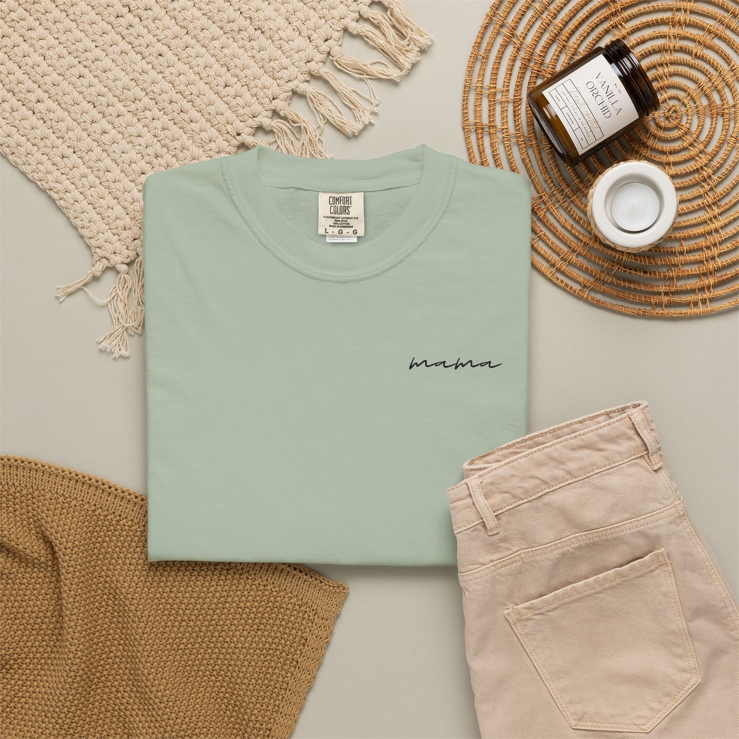 Mama Script Tee — Minimalist Embroidered "Mama" T-Shirt