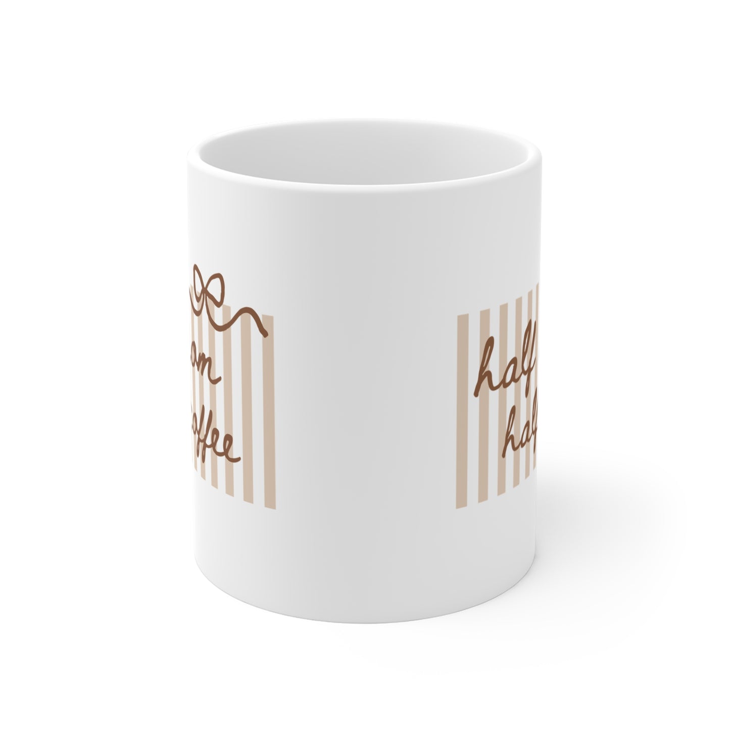 Half Mom Half Coffee Mug — Funny Mom Coffee Cup, Cute Neutral Striped Mother’s Day Gift