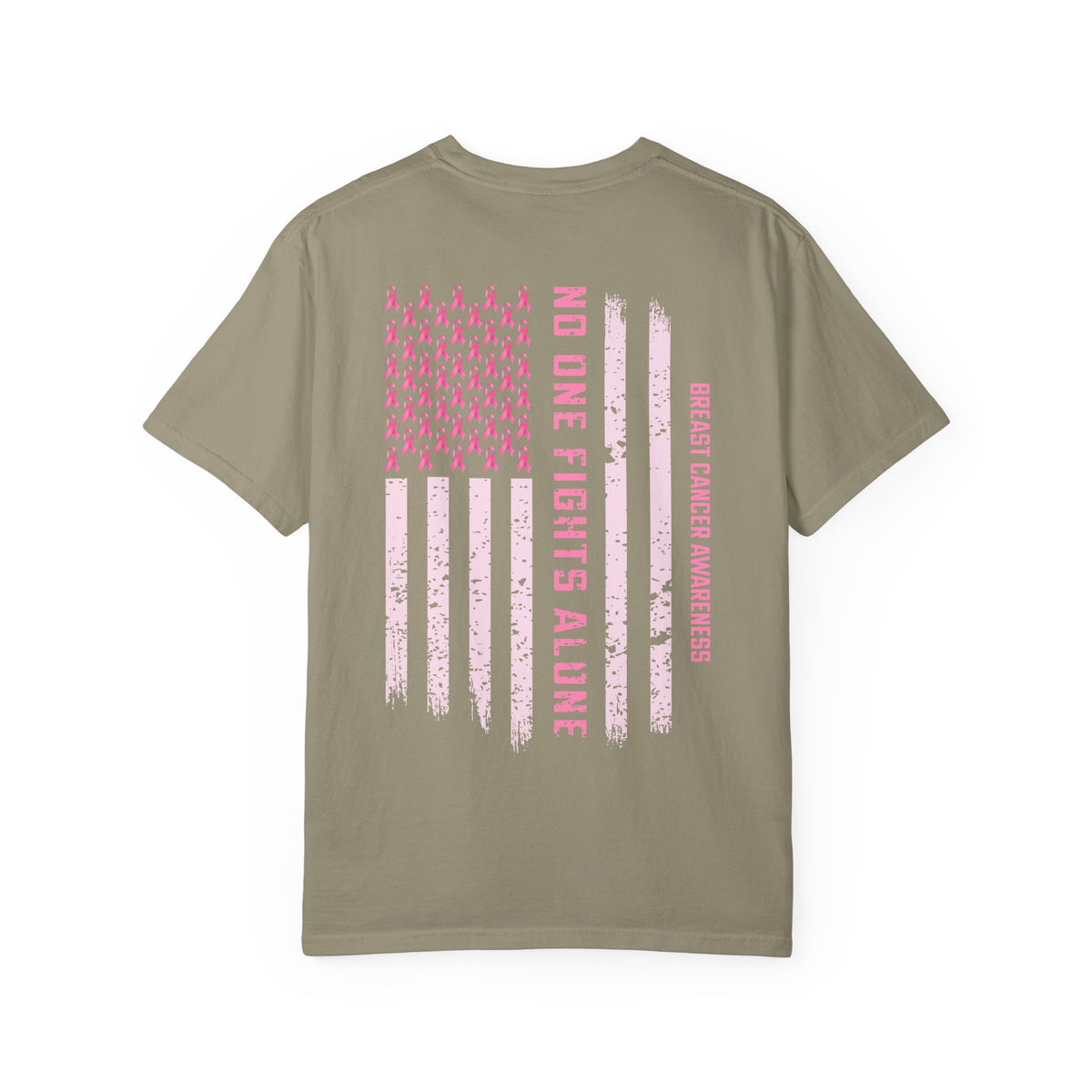 Breast Cancer Awareness T-Shirt — "No One Fights Alone" Flag Tee