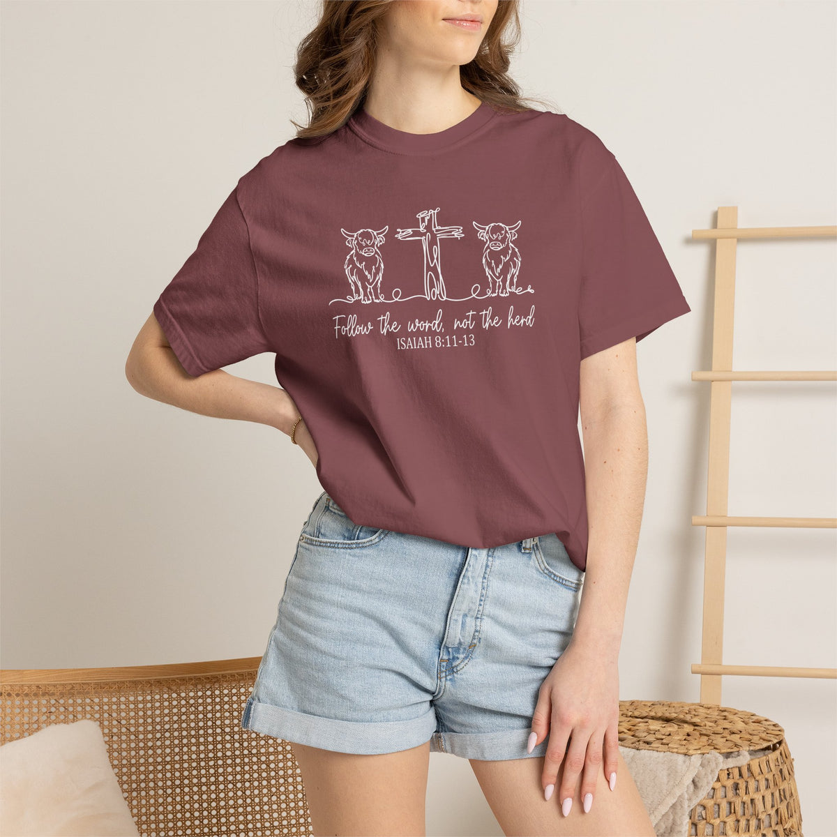 Christian Cross & Cow T-Shirt — "Follow the Word, Not the Herd" Graphic Tee