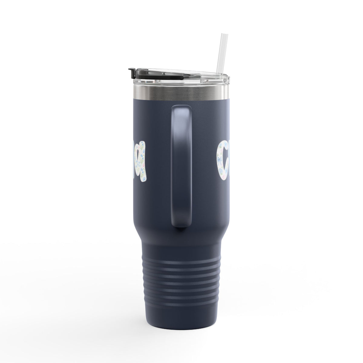 40oz Insulated Travel Mug — Floral Monogram 'CNA' Tumbler with Handle (Keeps Drinks Hot & Cold)