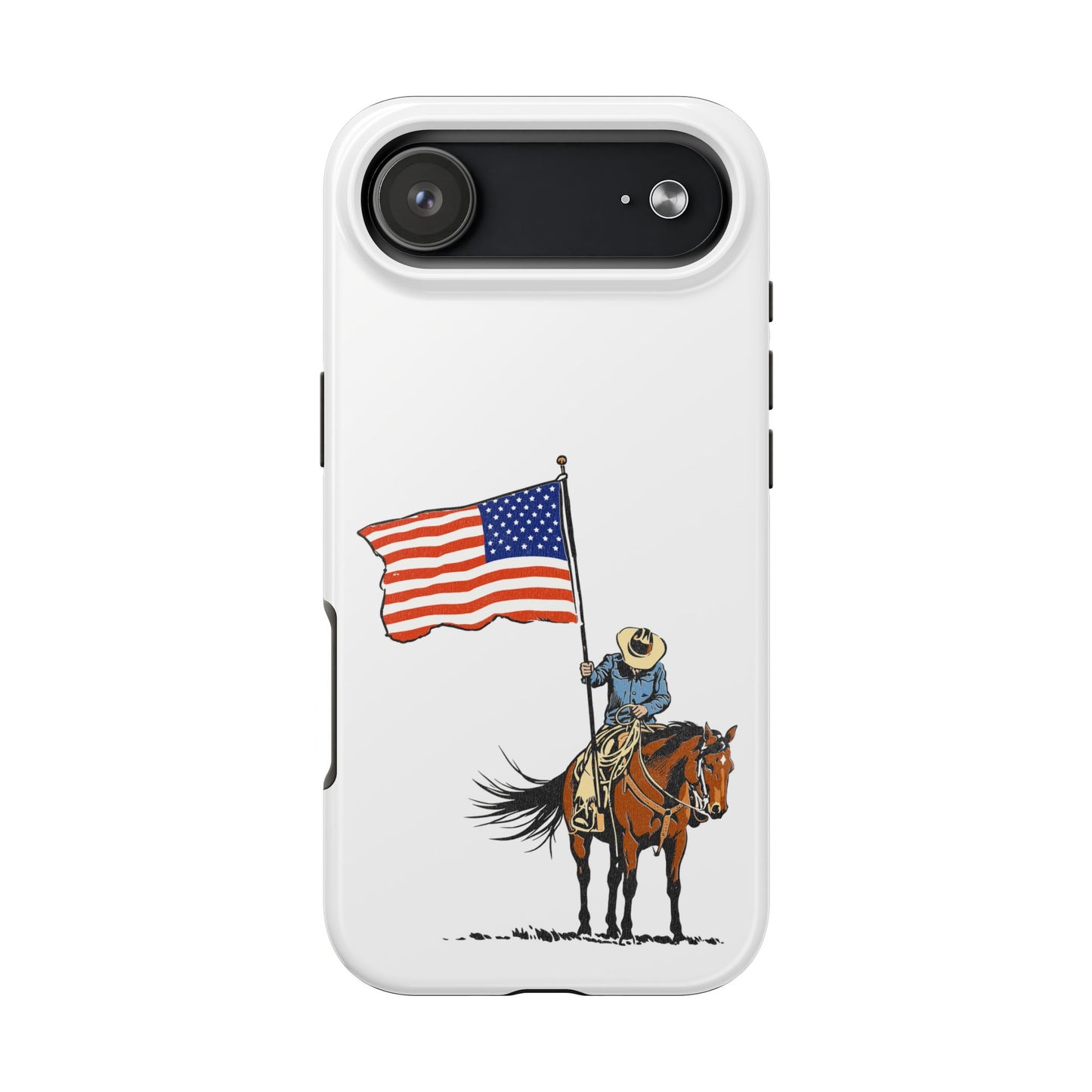 Rugged Western Phone Case — Cowboy Holding American Flag