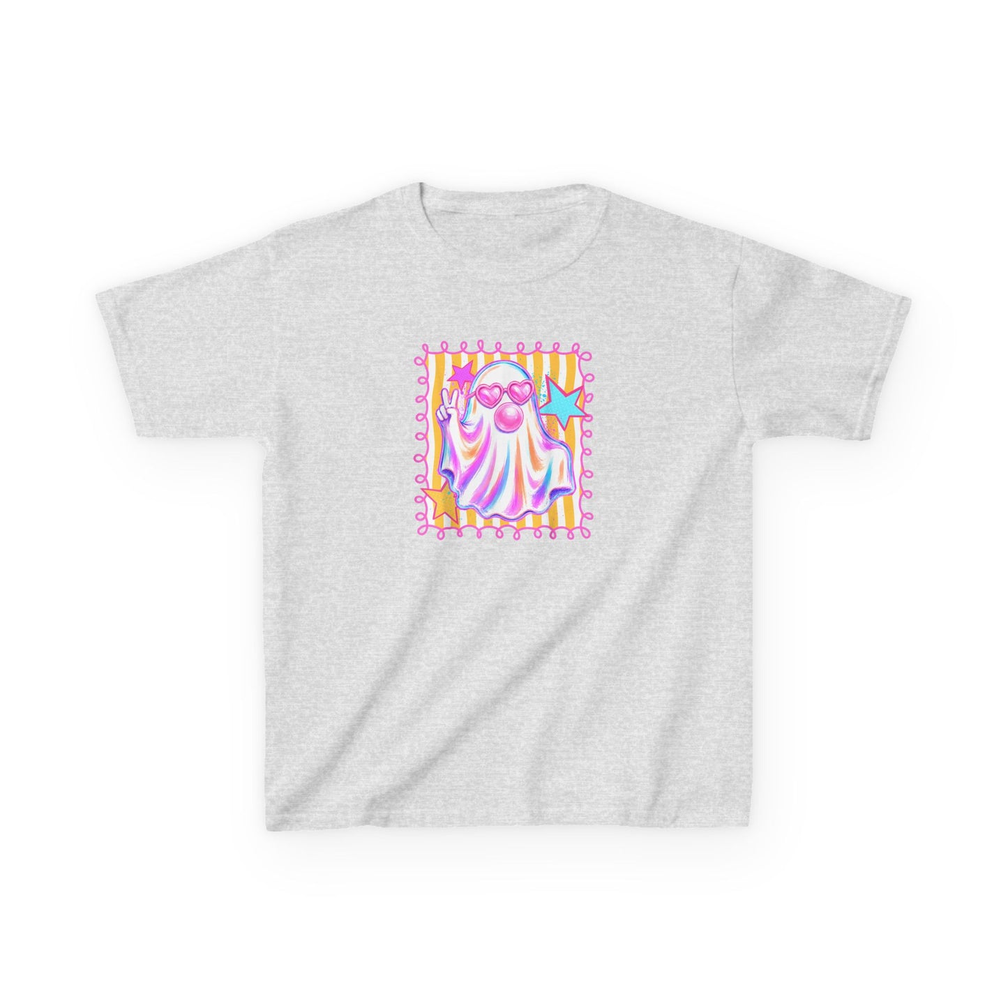 Kids Ghost Stamp Tee — Cute Pastel Halloween Graphic Shirt