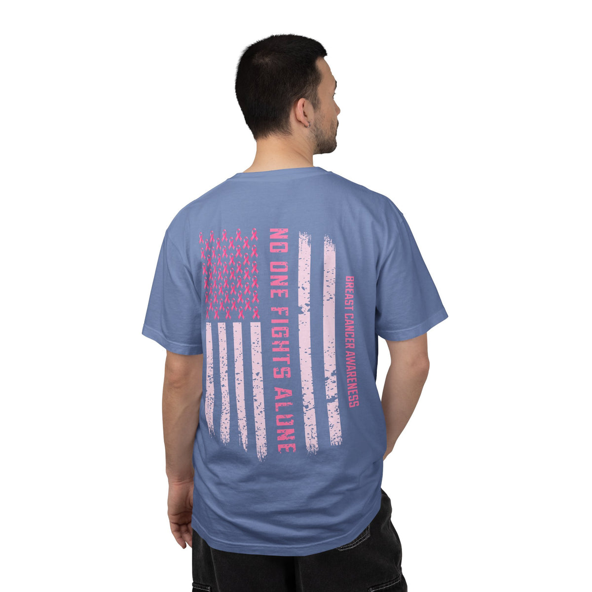 Breast Cancer Awareness T-Shirt — "No One Fights Alone" Flag Tee