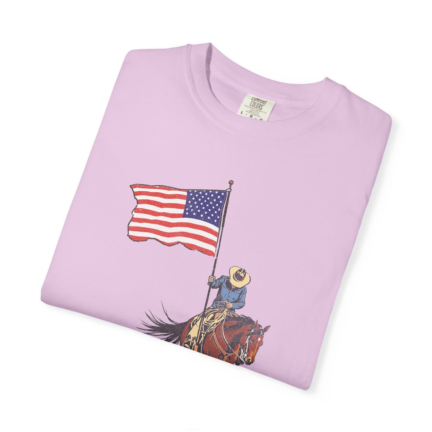 Patriotic Cowboy on Horse T-Shirt – American Flag Western Tee