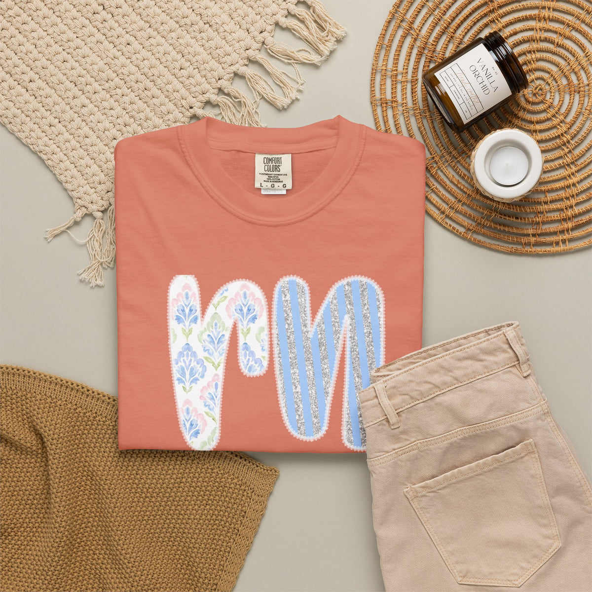 Retro 'RN' Floral Graphic T-Shirt — Garment-Dyed Casual Tee