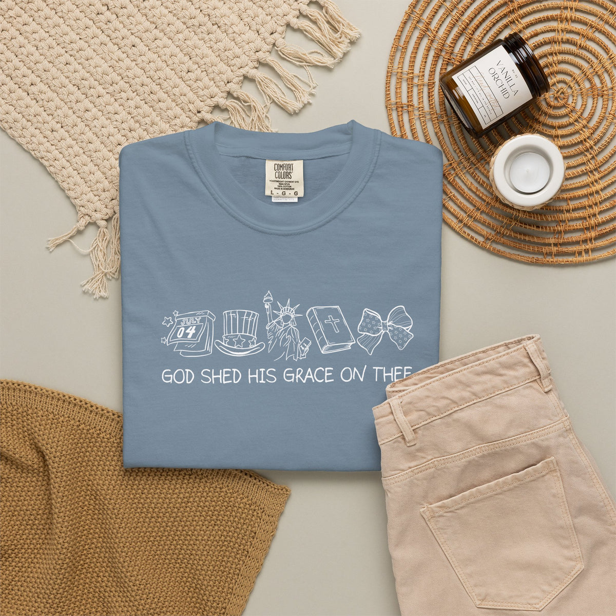 Graphic T-Shirt — 'God Shed His Grace On Thee' Minimal Line Art